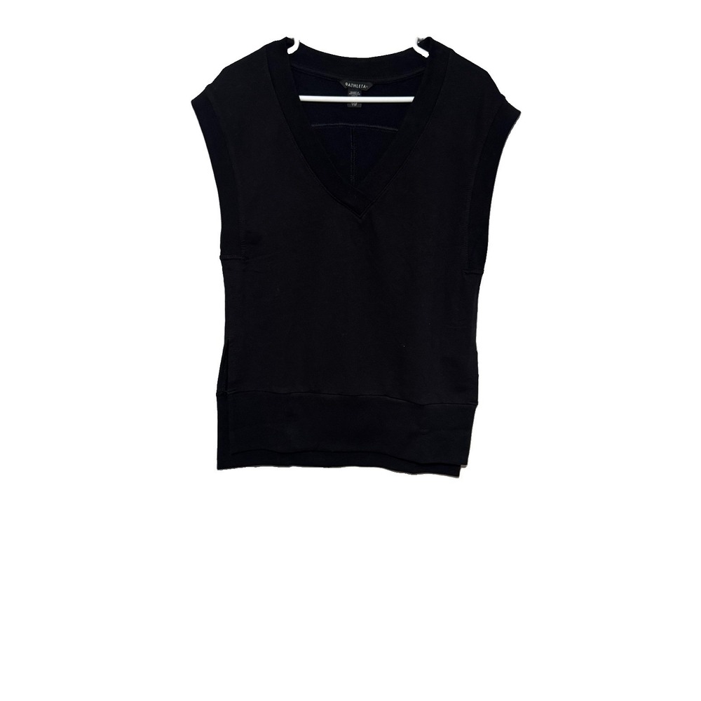 Athleta Retroterry V-Neck Sweatshirt Sleeveless Black XXS NWT